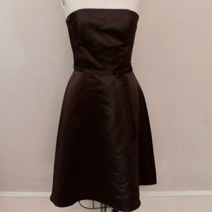 Jessica McClintock Bridal Espresso Brown Satin Short Sleeveless Party Dress